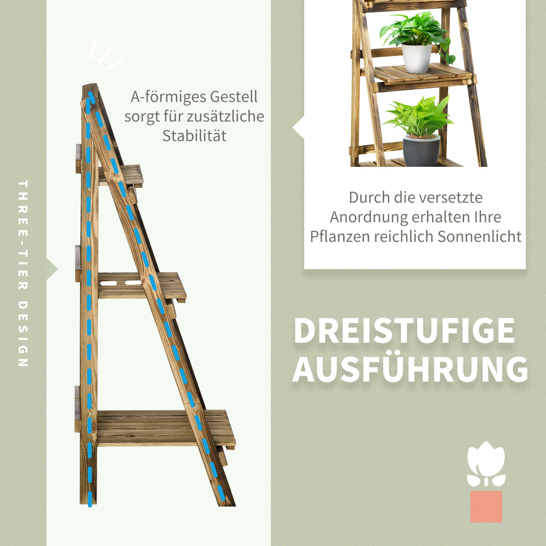 3-lags plantestativ, foldbar 93 cm høj blomsterstativ til indendørs og udendørs brug, træplantehylde, urtepottestativ med bakker, plantetrappe til stue, have, balkon, mørkebrun