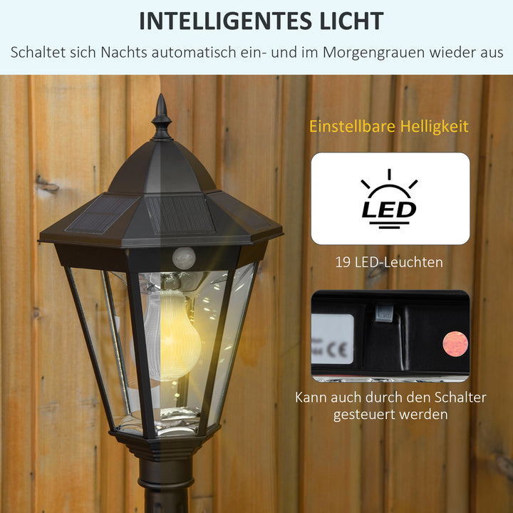 Solcelledrevet havelanterne havelampe stilampe med 19 led'er 130 lumen 3000k aluminium hærdet glas sort 22 x 22 x 194 cm