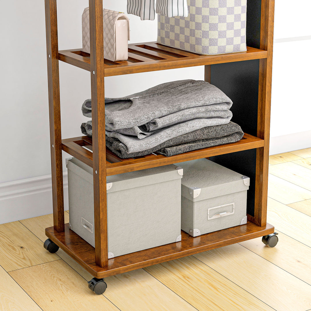 2-I-1 spejlgarderobe i fuld længde, 1 garderobestang, 3 hylder, 35,8 x 59,8 x 170 cm, naturfarvet