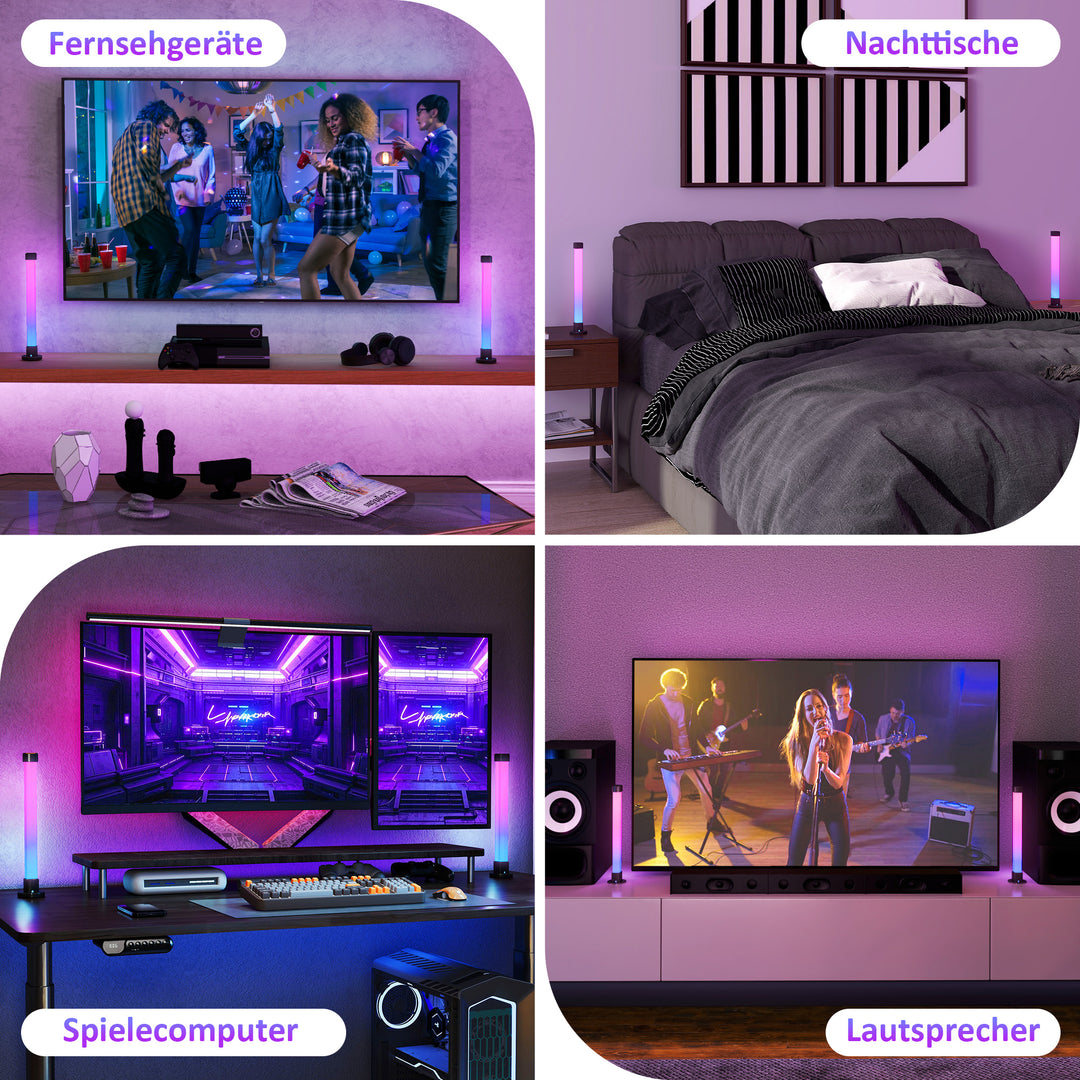 Sæt med 2 led-lamper, bordlampe med app og fjernbetjening, musiksynkronisering, farvetilstande, timer, hvid