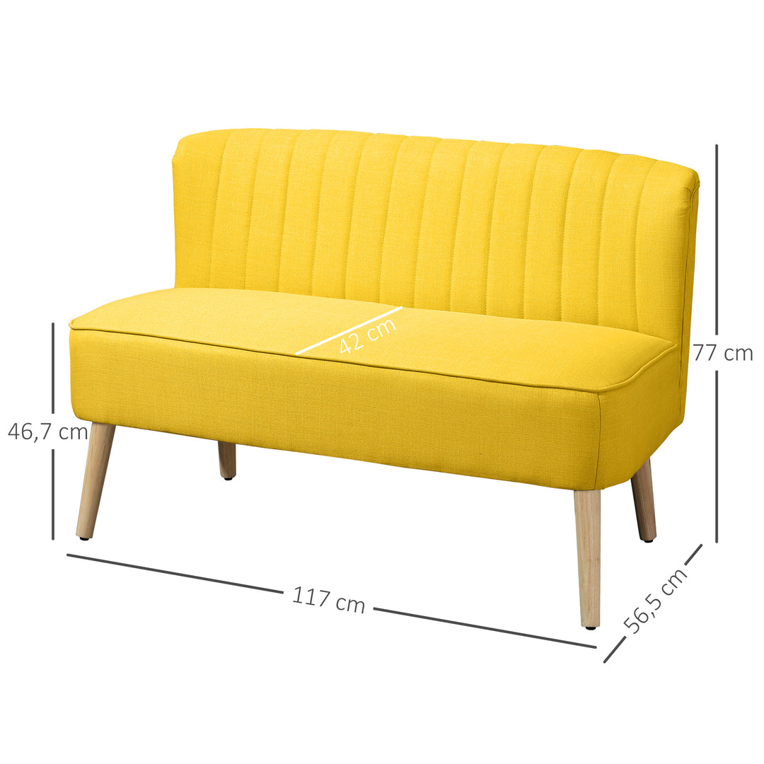 2-Personers sofa, blød polstring, letplejeligt betræk, op til 150 kg, 117 x 56,5 x 77 cm, gul