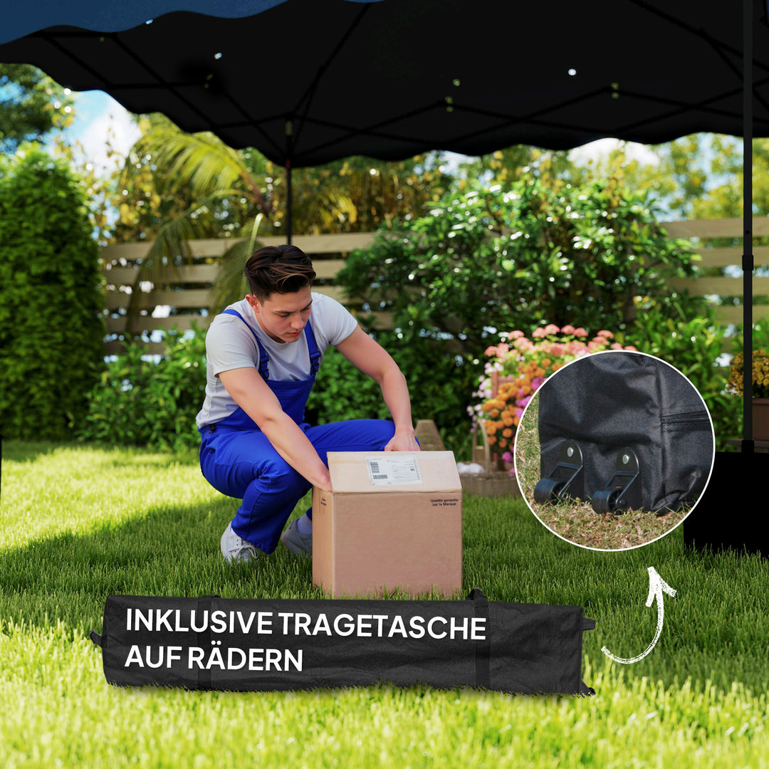 3 X 3 m pop-up pavillon, højdejusterbart havetelt, med rullepose, til have, terrasse, metal, stof, mørkeblå