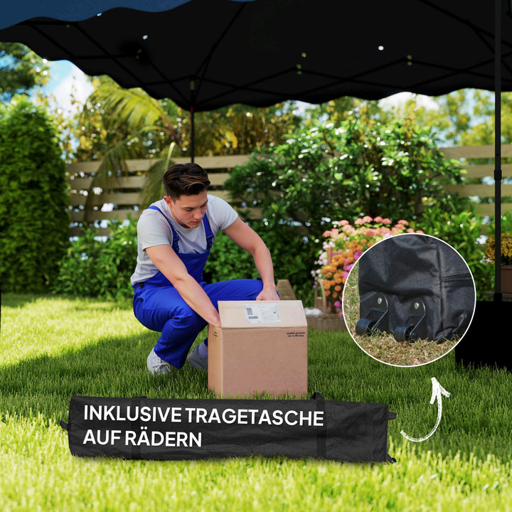 3 X 3 m pop-up pavillon, højdejusterbart havetelt, med rullepose, til have, terrasse, metal, stof, mørkeblå