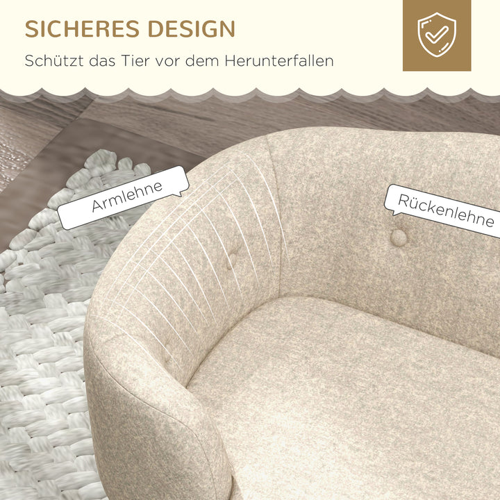 Kæledyrssofa hundemåtte hundeseng hundesofa hundesofa kattesofa med hynde baglomme plysskum fyrretræ cremehvid 70 x 47 x 30 cm