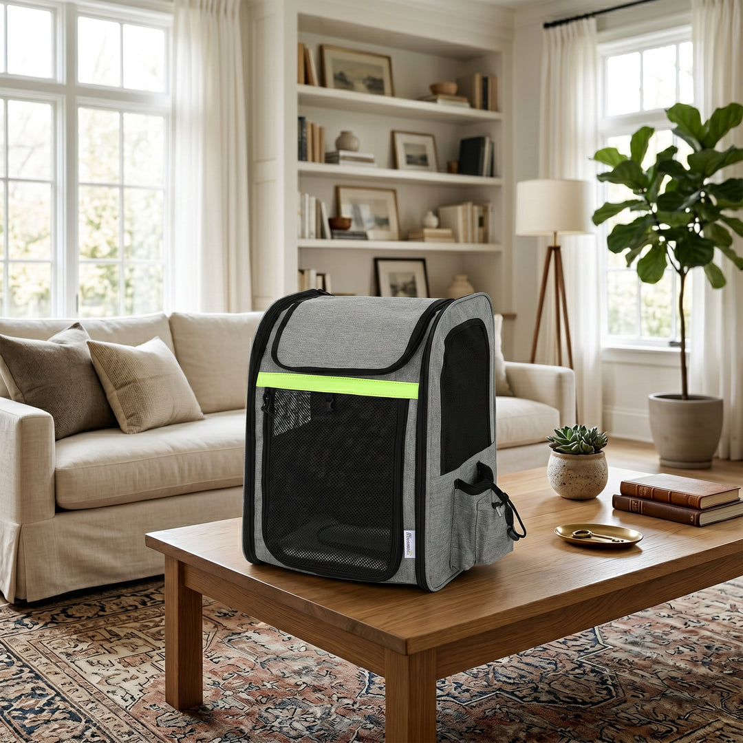 Udvideligt hundebur, transportkasse til hunde med 5 lommer og refleksstribe, til hunde op til 10 kg, 33,5x28x42cm, lysegrå