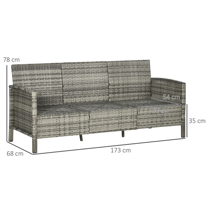 Rattan sofa med hynder, tre-personers, havelounge sofa, stål, grå, 173 x 68 x 78 cm