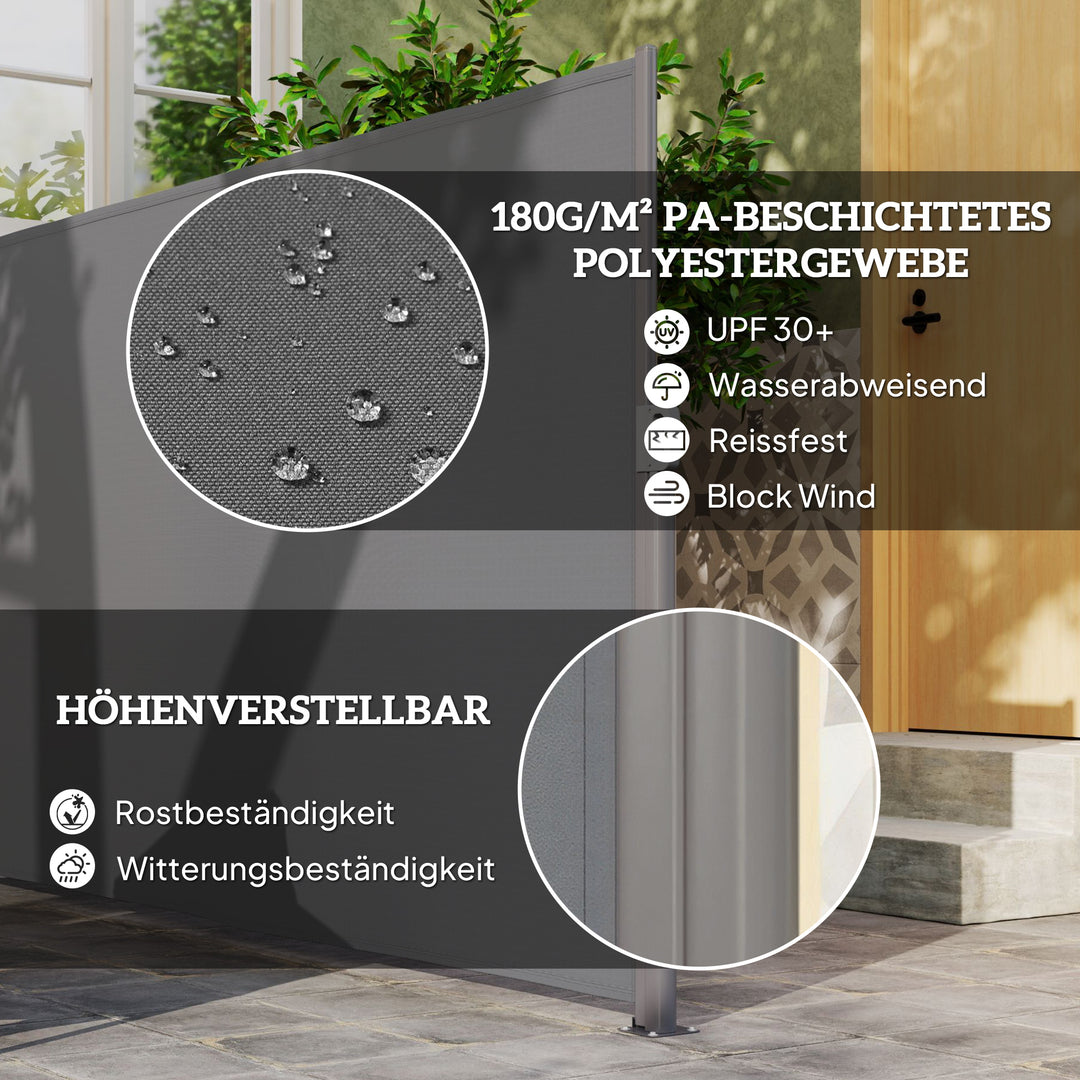 Sidemarkise, udtrækkelig, uigennemsigtig privatlivsskærm med vægbeslag, belægning, 300x180 cm, mørkegrå
