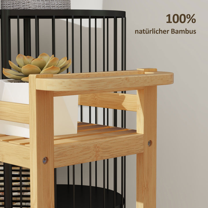 Serveringsvogn, 3 niveauer, lamelhylder, faldsikring, bambus, 55 x 20 x 75 cm