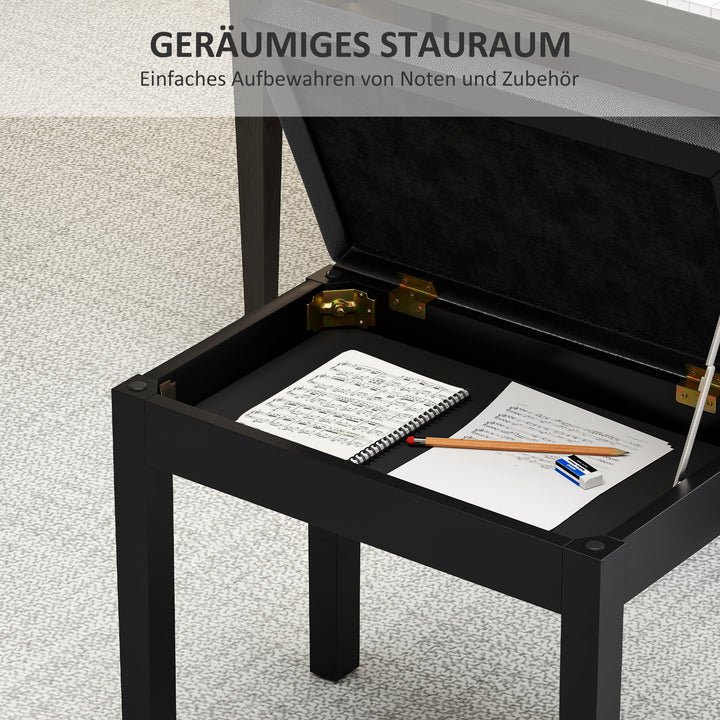 Klaverbænk, kunstlæderbetræk, quiltede knapper, opbevaringsplads, træben, sort