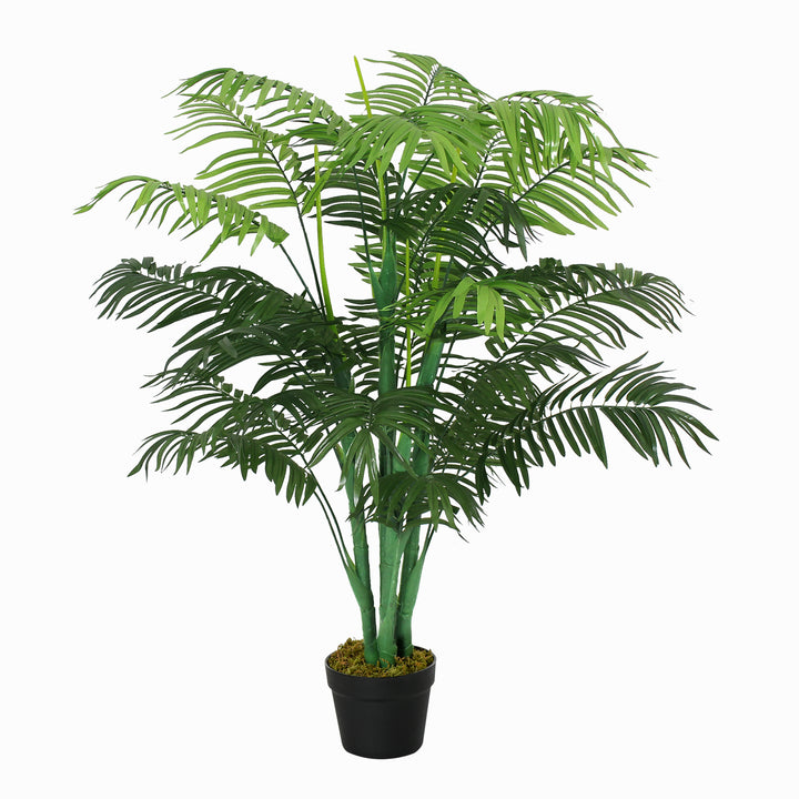 Kunstig palme, 125 cm høj, kunstig plante med 18 palmeblade i en potte til stue eller altan