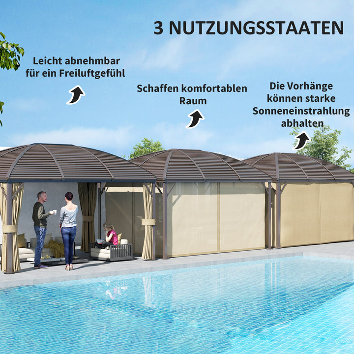 Havepavillon, festtelt, partytelt, 4 x dobbelte sidepaneler, vandtæt, 2 lanternekroge, ca. 4 x 3 x 2,8 m, brun