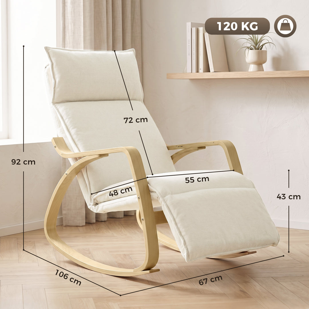 Gyngestol med justerbar fodstøtte i 5 positioner, cremehvid