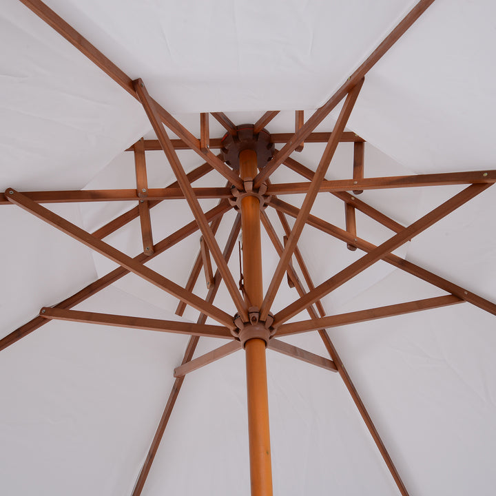 Træparasol, træparasol, haveparasol, balkonparasol, dobbelt baldakin, cremefarvet