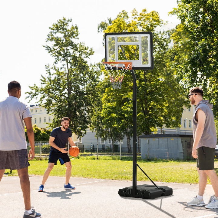 Basketballstativ med hjul, rullelig, 210-260 cm højdejusterbar, basketballkurv med stativ, egnet til indendørs og udendørs brug, stål, plastik, sort