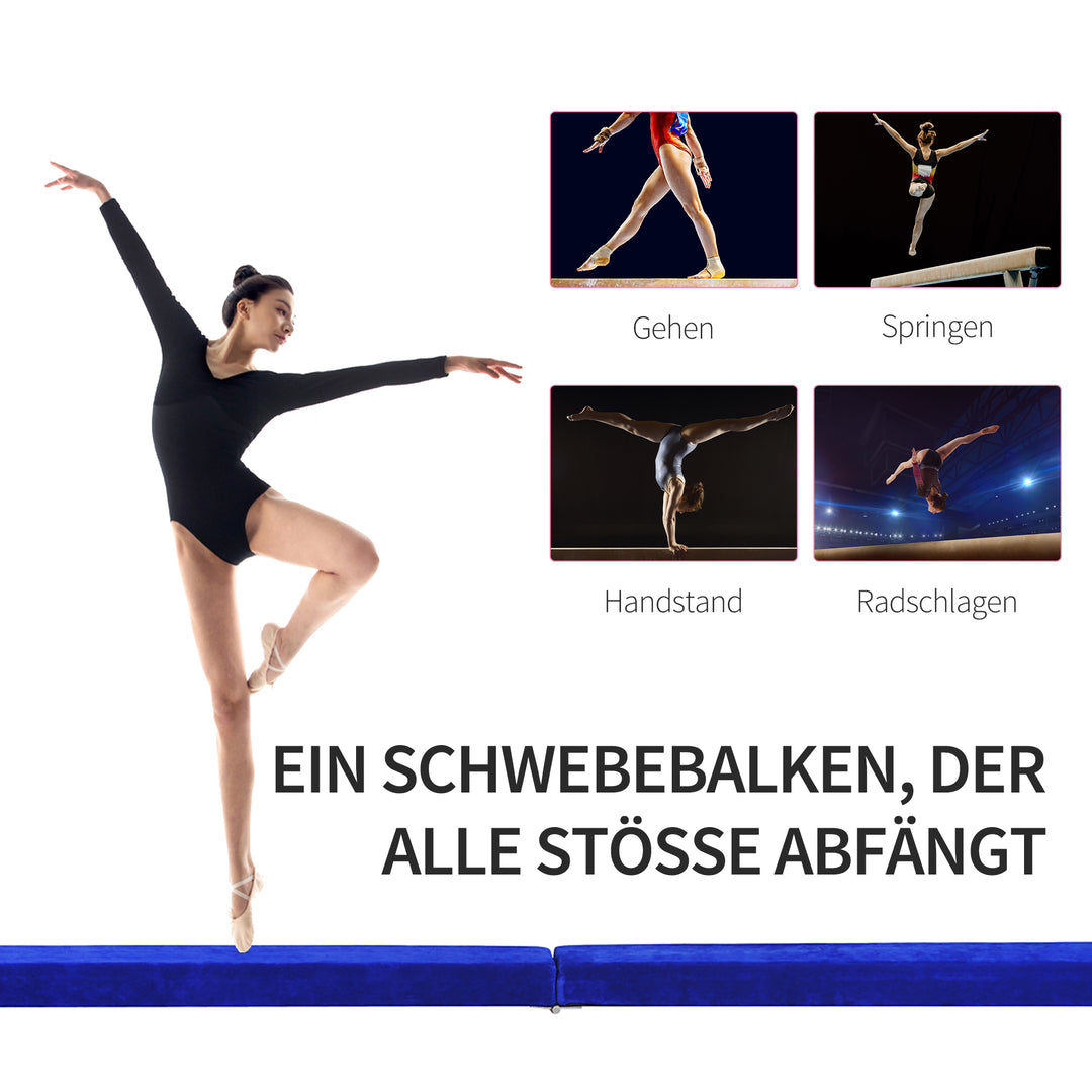 Sammenklappelig balancebom, skridsikker, ruskindsbetræk, holdbart træ, 210 x 10 x 6,5 cm, blå