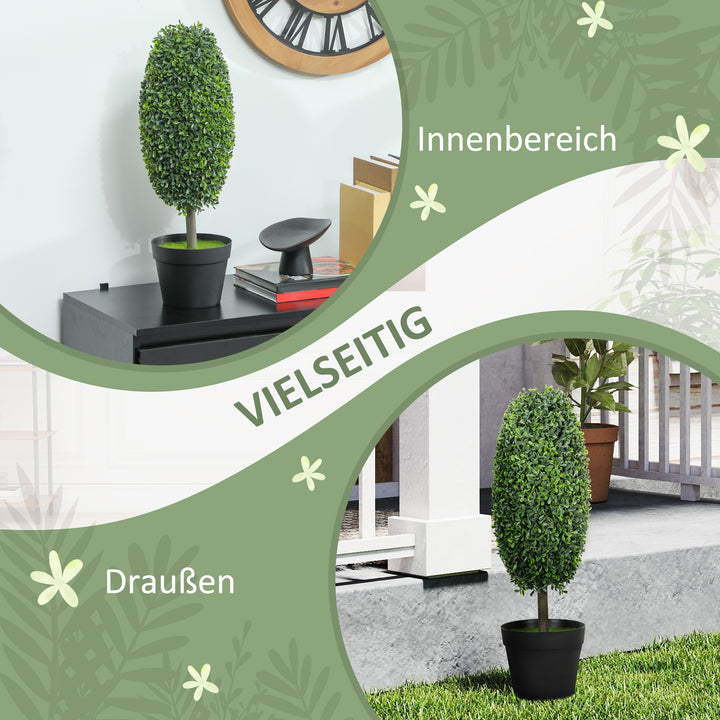 Sæt med 2 kunstige planter, uv-bestandige kunstige træer i potter, plastik, cement, grøn