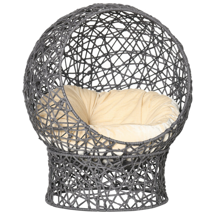 Kattekurv, kattehule inklusive hynde, 2-delt, 50 cm x 50 cm x 60 cm, cremehvid + antracit