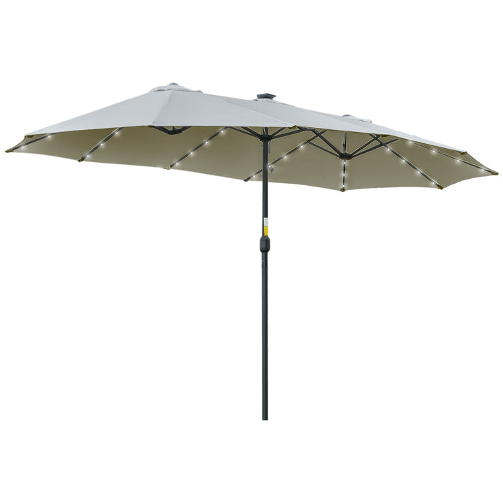 Parasol med led solcelle 4,5m dobbelt parasol haveparasol markedsparasol terrasseparasol oval lysegrå+sort
