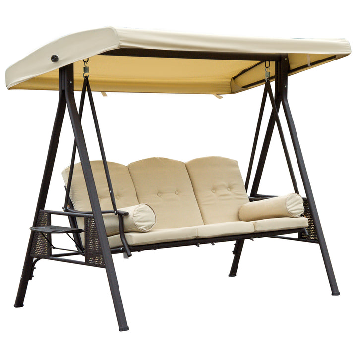 3-personers Hollywood gyngestol med solsejl, beige og brun, 121 x 208 x 172 cm
