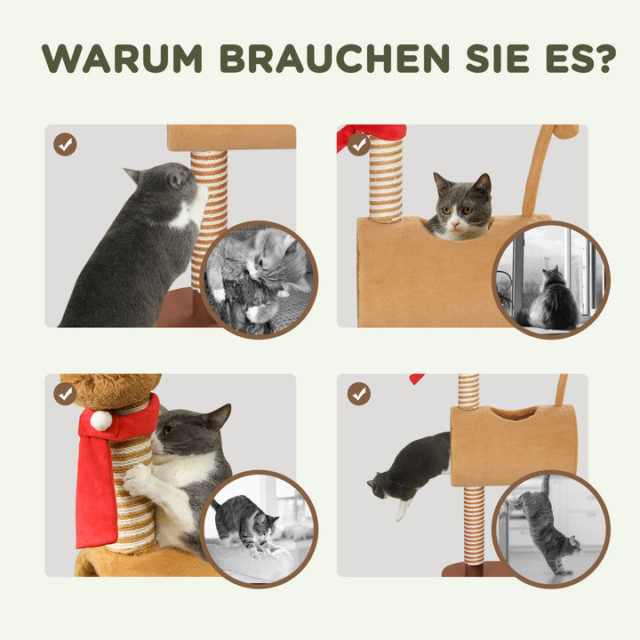 Kradsetræ 98 cm kattetårn i hjortedesign, med hule, legebold, jutestammer brune