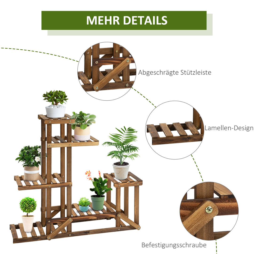 Blomsterstativ, plantehylde, 6 etager, fire-etagers blomsterreol, blomsterstige, massivt træ, forkullet, 98 x 28 x 96,5 cm