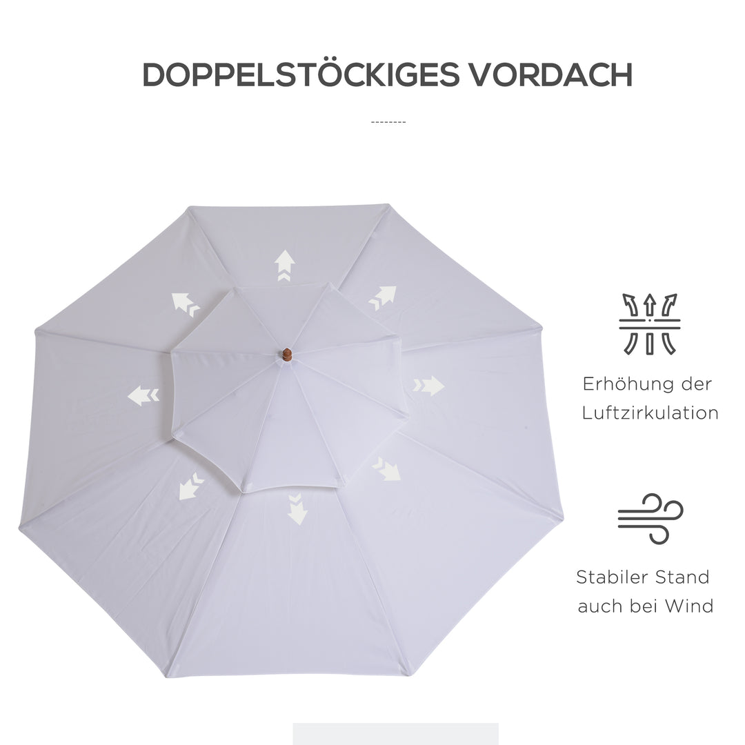 Træparasol, træparasol, haveparasol, balkonparasol, dobbelt baldakin, cremefarvet