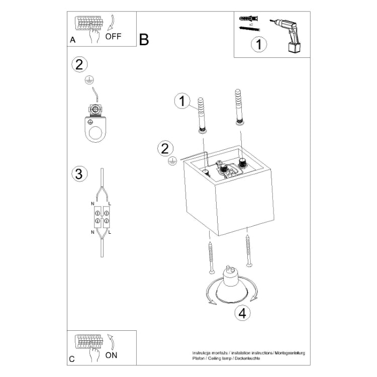 Loftslampe QUAD 1 sort