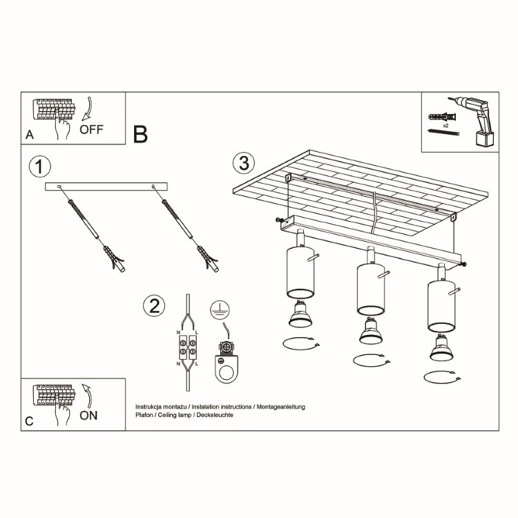 Loftslampe RING 3 sort