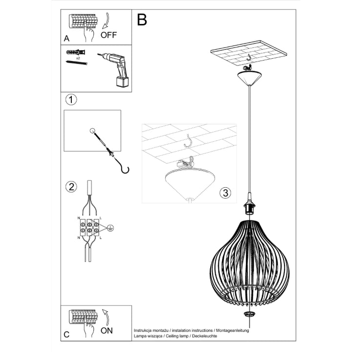 Vedhæng lampe APRILLA, træ, 40 x 40 x 110 cm