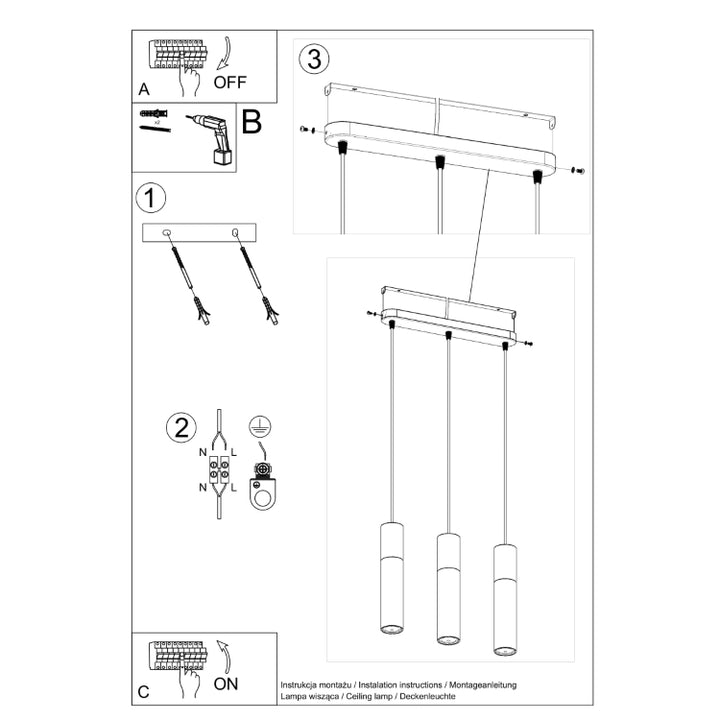 3 st. loftlamper BORGIO, hvid