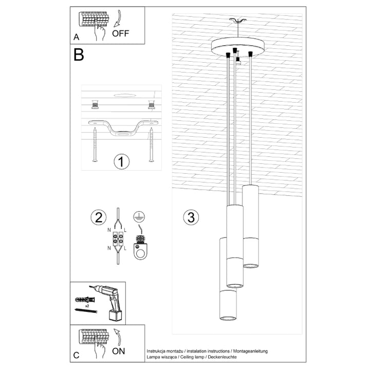 Loftlampe LOOPEZ 3P, sort/kobber