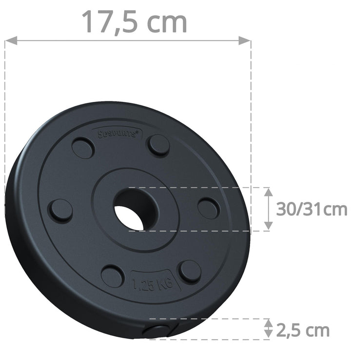 Vægtsæt - 20 kg Vægte (2x1,25/2x2,5/2x5 kg), 30mm, stang 120cm, krom, med fjederlås