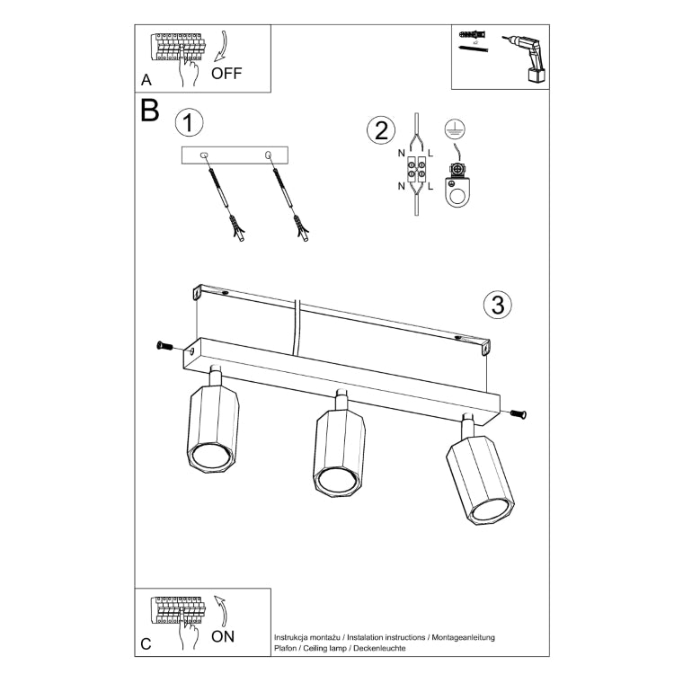 Loftslampe ZEKE 3 eg