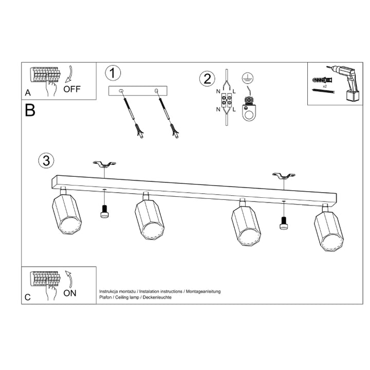 Loftslampe ZEKE 4 eg