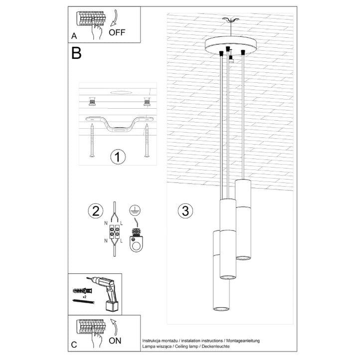 Vedhæng lampe BORGIO 3P sort