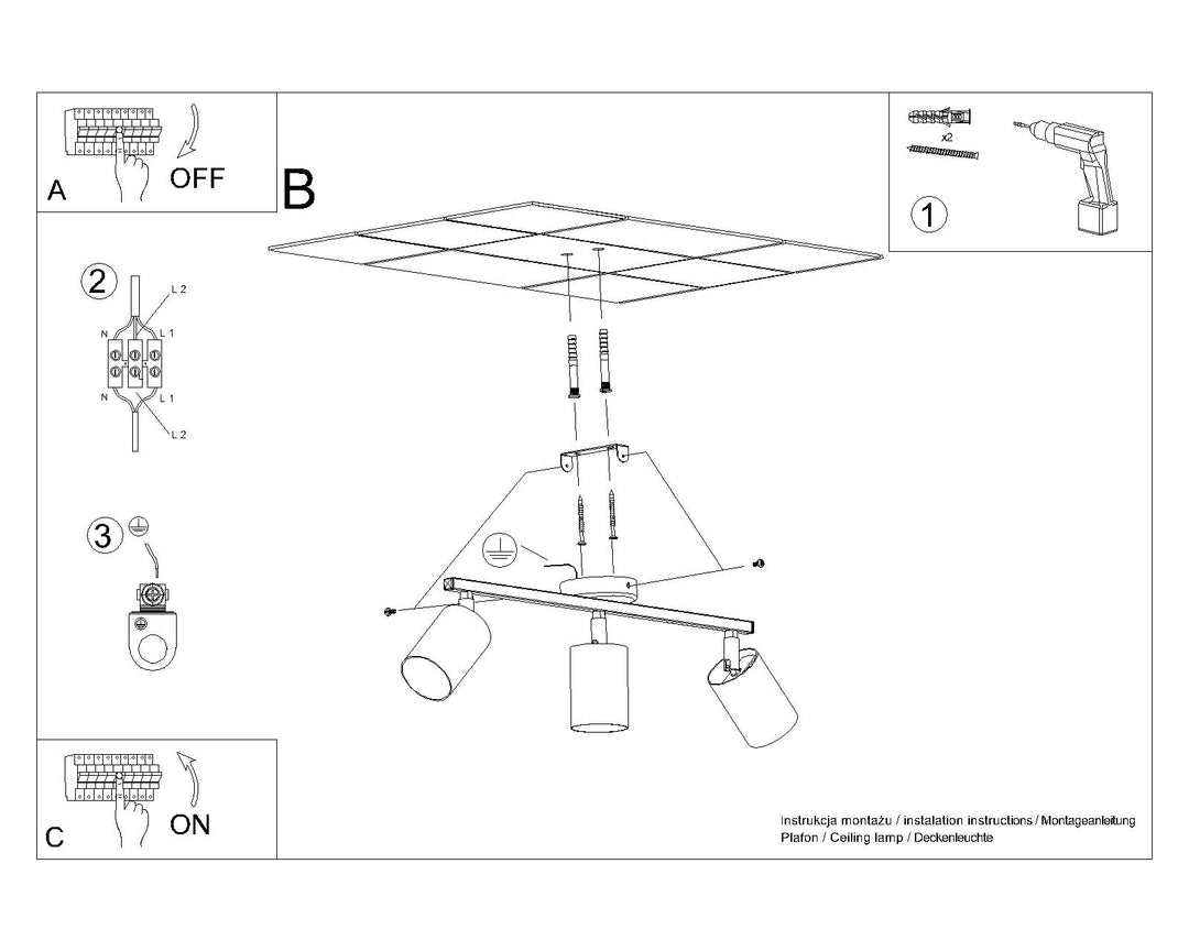 Loftslampe LEMMI 3 sort