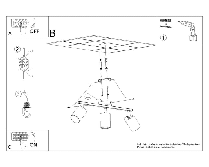 Loftslampe LEMMI 3 sort