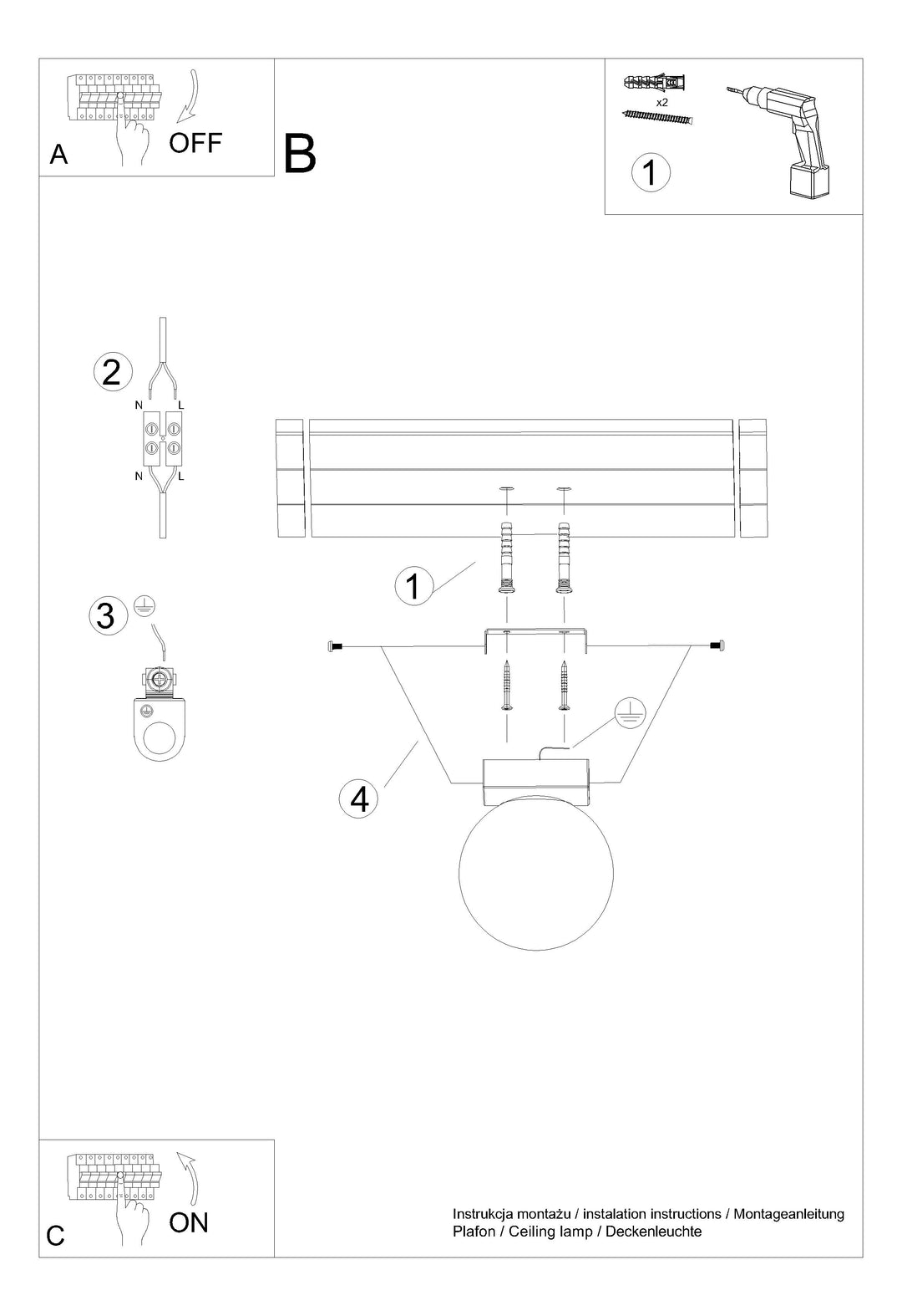 Loftslampe YOLI 1 sort