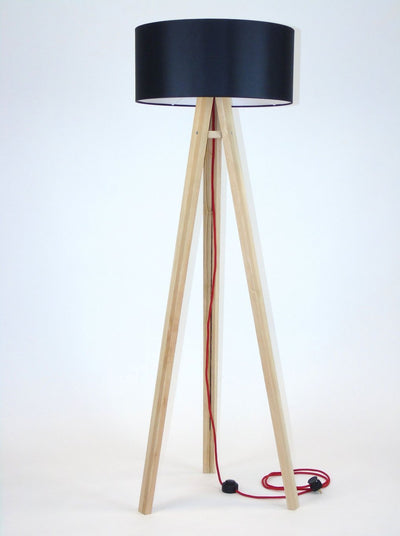 WANDA Asketræ Gulvlampe 45x140cm - Sort Lampeskærm / Rød