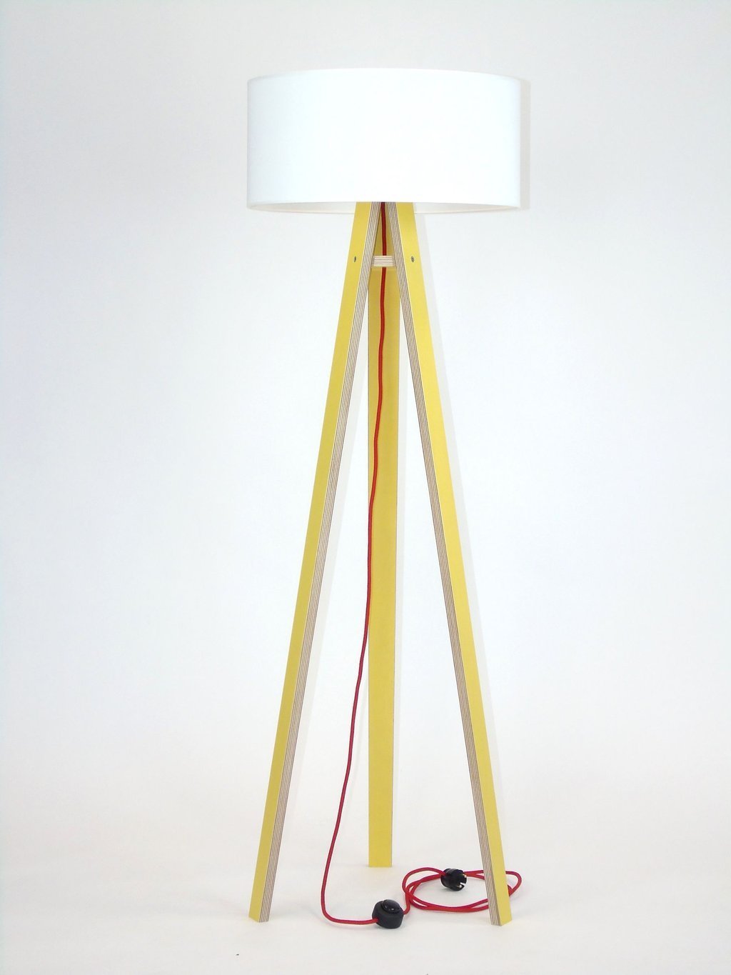 WANDA Gulvlampe 45x140cm - Gul / Hvid Lampeskærm / Rød