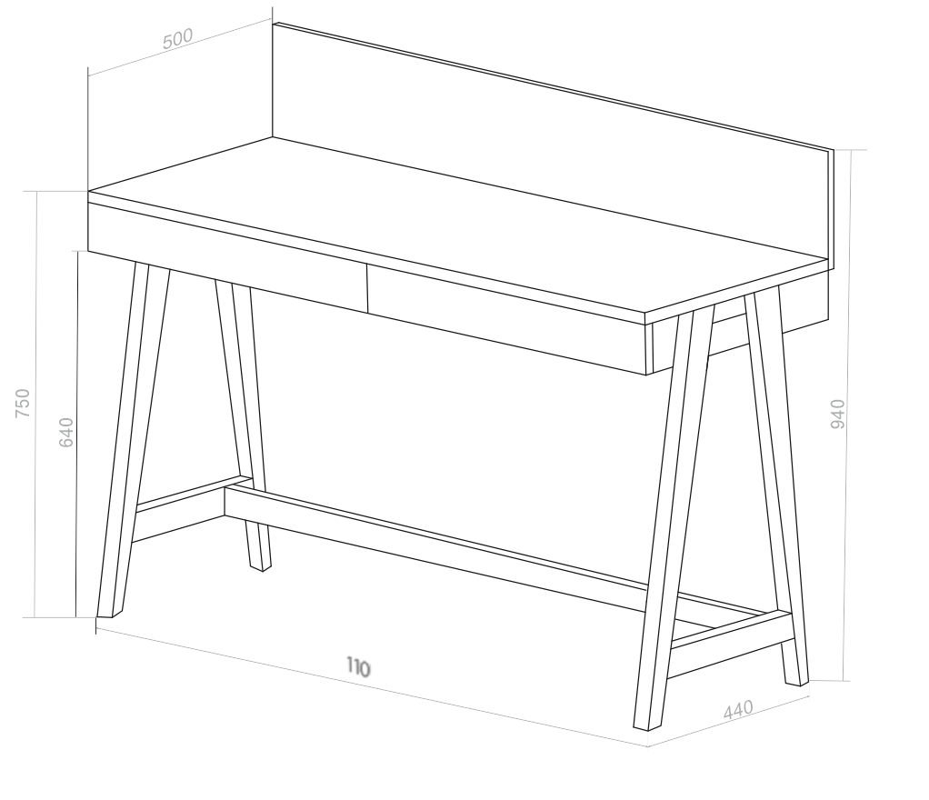 LUKA Skrivebord 110x50cm med Skuffe Eg / Hvid