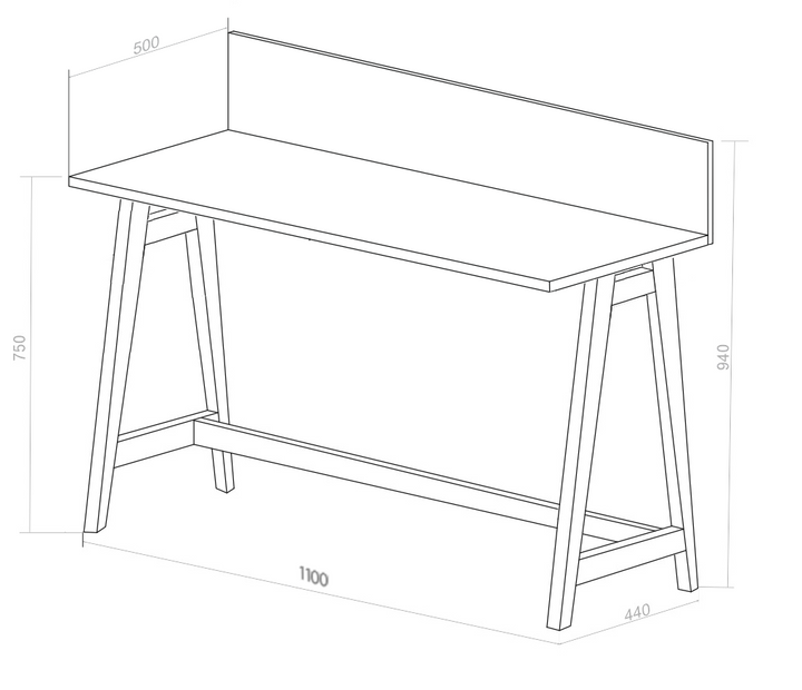 LUKA Asketræ Skrivebord 110x50cm / Grafit