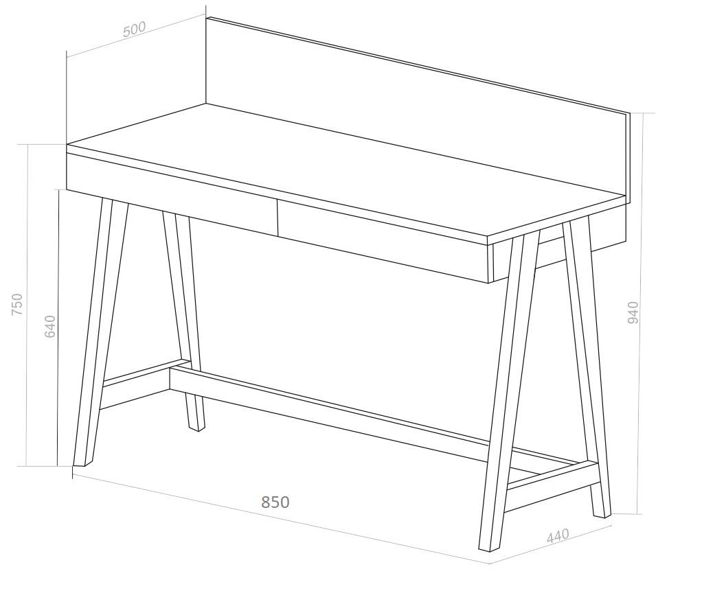 LUKA Skrivebord 85x50cm med Skuffe Eg / Lysegrå