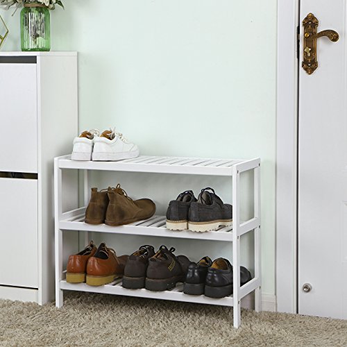 Bambussko Rack 3 Tier Opbevaringshylde Hold op til 12 par sko 70 x 25 x 55 cm (B x D x H), ideel til gang, badeværelse, stue - Lammeuld.dk