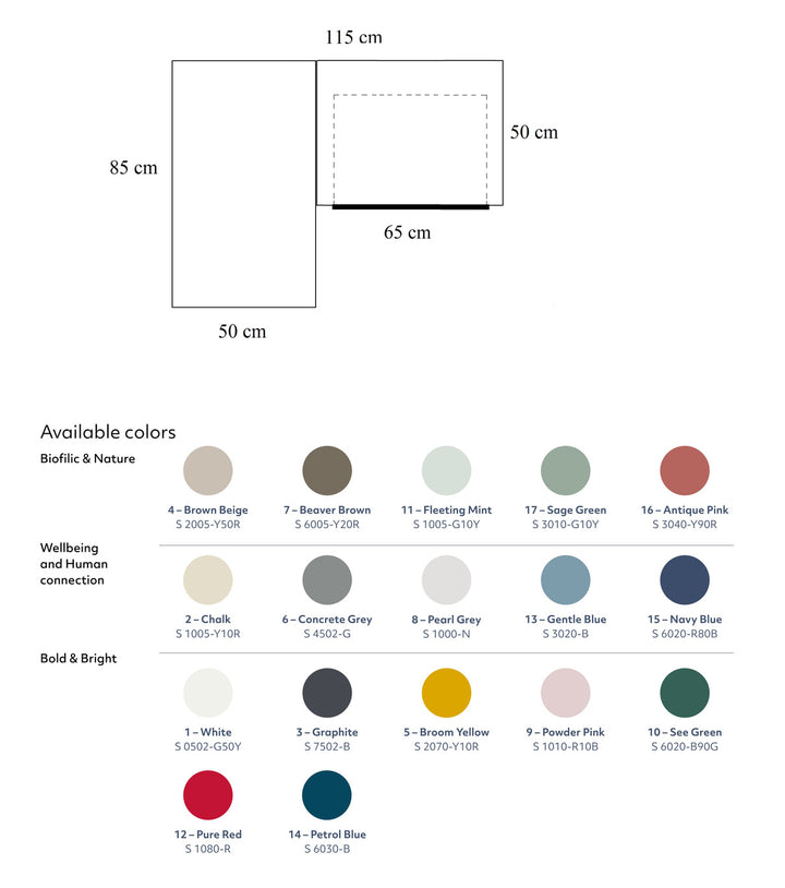 LUKA Asketræ Hjørneskrivebord B 115cm x D 85cm / Petrolblå Venstre Side