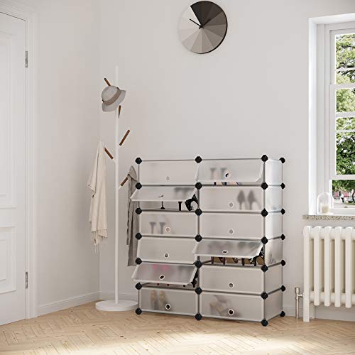 12 Cube Interlocking Shoe Rack Skab Garderobe Stående Opbevaring Organizer Campingskab Skab 95 x 37 x 107 cm - Lammeuld.dk