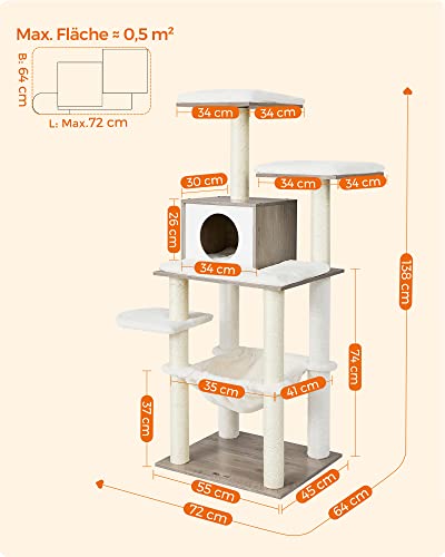 Moderne Kattemøbel til din elskede kat. Med 138 cm højde og flere niveauer til leg og hvile