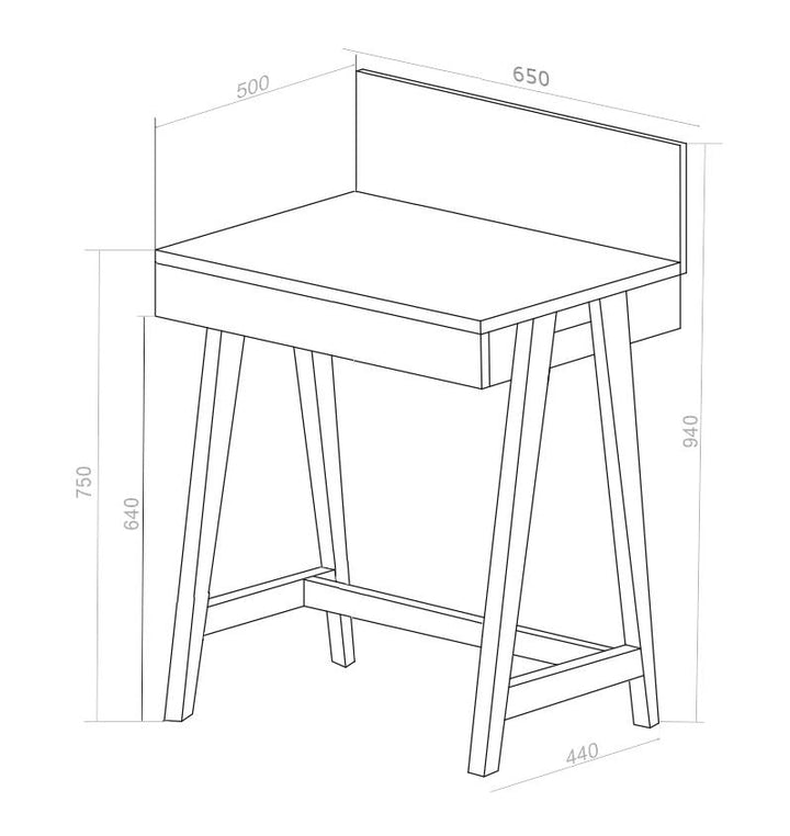 LUKA Asketræ Skrivebord 65x50cm med Skuffe / Brun Beige