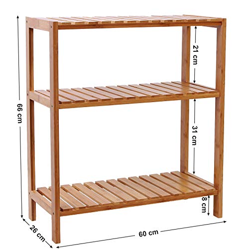 Bambusreol med 3 hylder - badeværelse / opbevaring - 59 x 26 x 66 cm - Lammeuld.dk