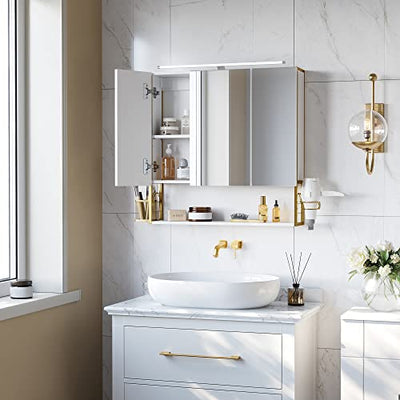 Spejlskab - Luksus og opbevaring til dit badeværelse (Hvid/Guldfarve)